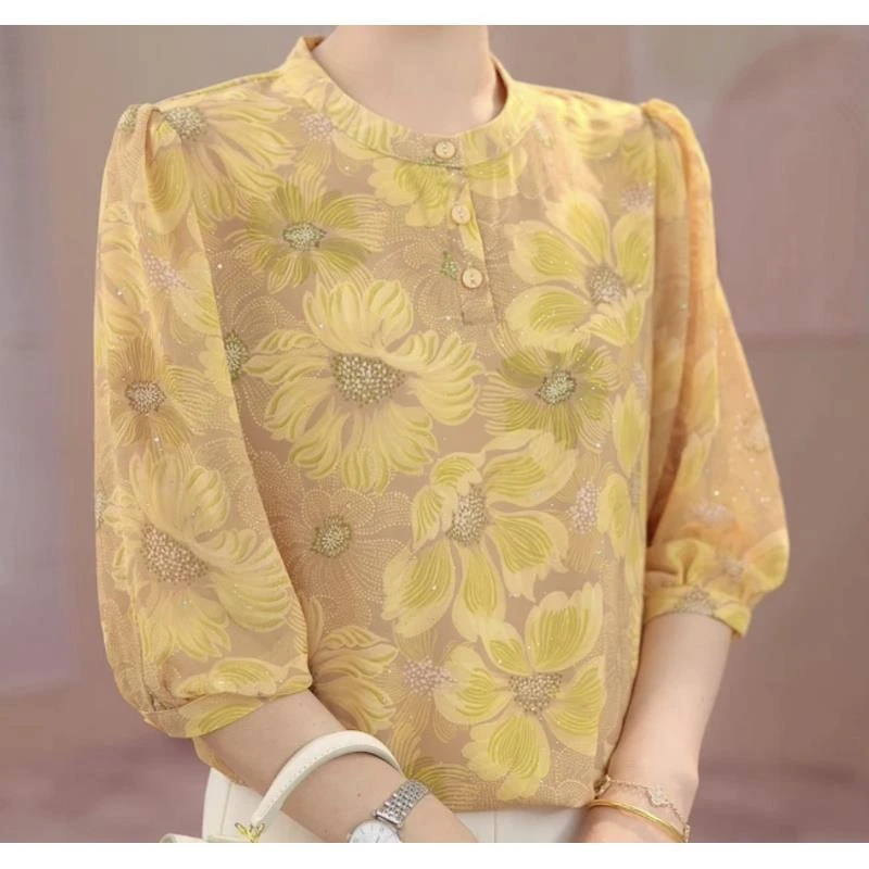 2025[高品质]气质优雅时尚碎花衬衫2516