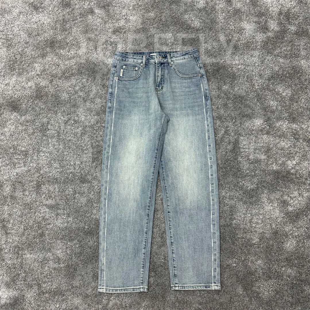 Tobefly小直筒水洗复古牛仔裤男士宽松小脚百搭高街长裤蓝色6032