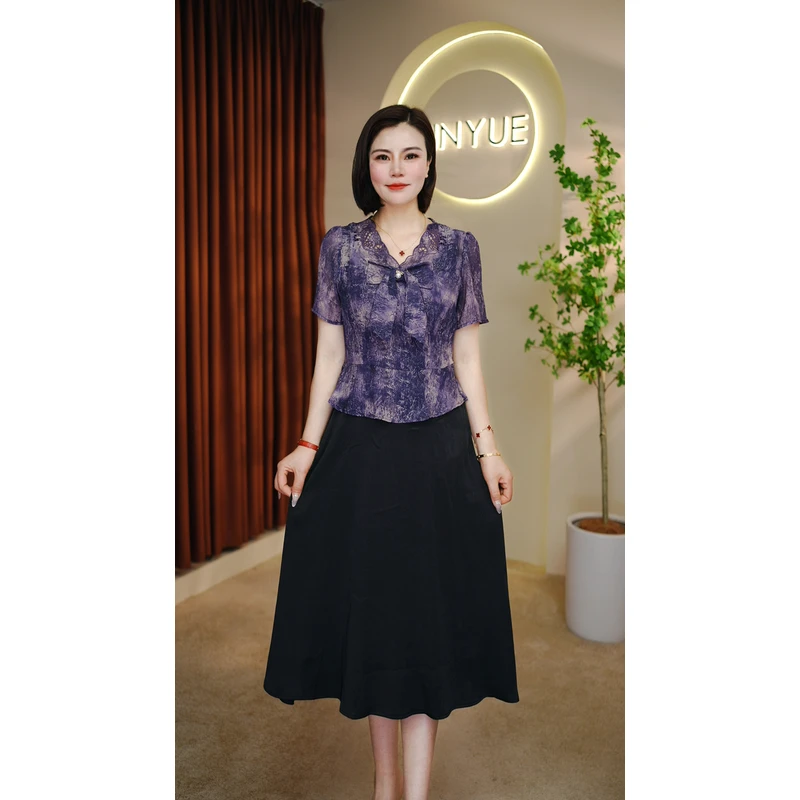 【遇见妳】5977新款夏季紫韵时尚洋气收腰休闲气质连衣裙