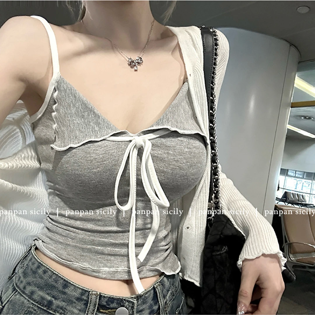 023萌学园翻领学院风吊带甜妹纯欲吊带美背