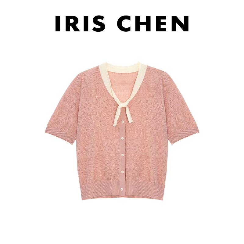 现货IRIS CHEN 米兰 2025春夏绵羊毛减龄薄款休闲针织短袖25SY212
