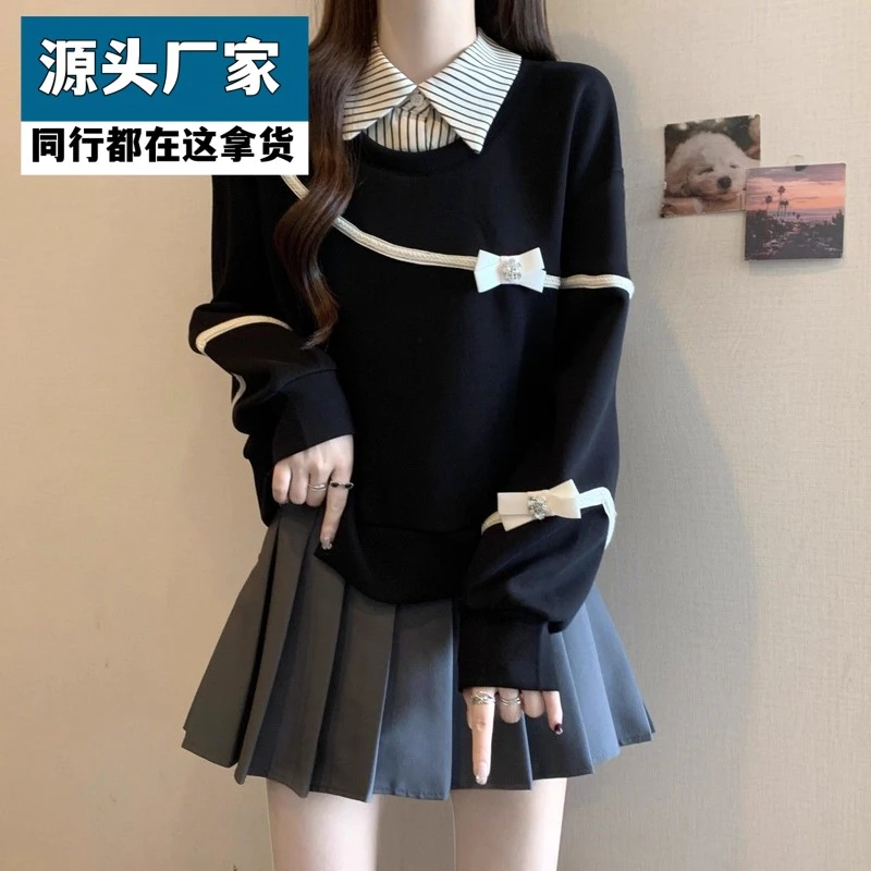 梵乐芬衬衫领正肩显瘦无帽卫衣女秋冬季2025新款大码胖mm假两件洋