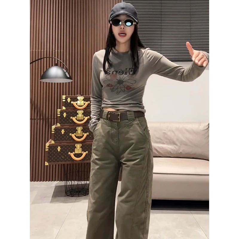 欧货复古正肩长袖T恤女2025春秋新款显瘦内搭独特超好看打底上衣