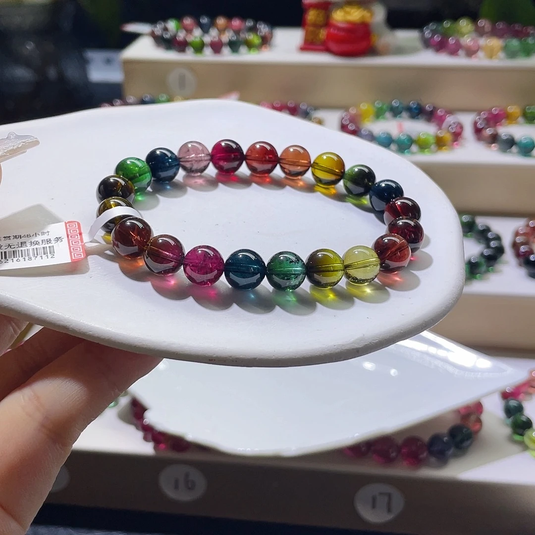 碧玺未镶嵌手链精品老矿高净体油亮体浓色9.0左右