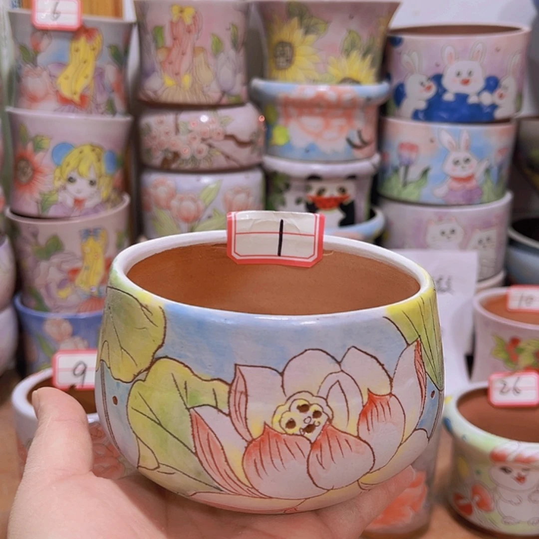 多肉花盆手绘景德镇