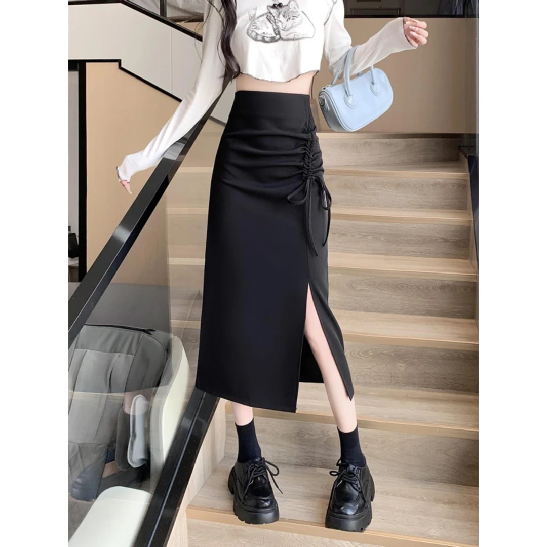 黑色西装销售半身裙女2025春夏新款设计感高腰A字开叉半裙小个子