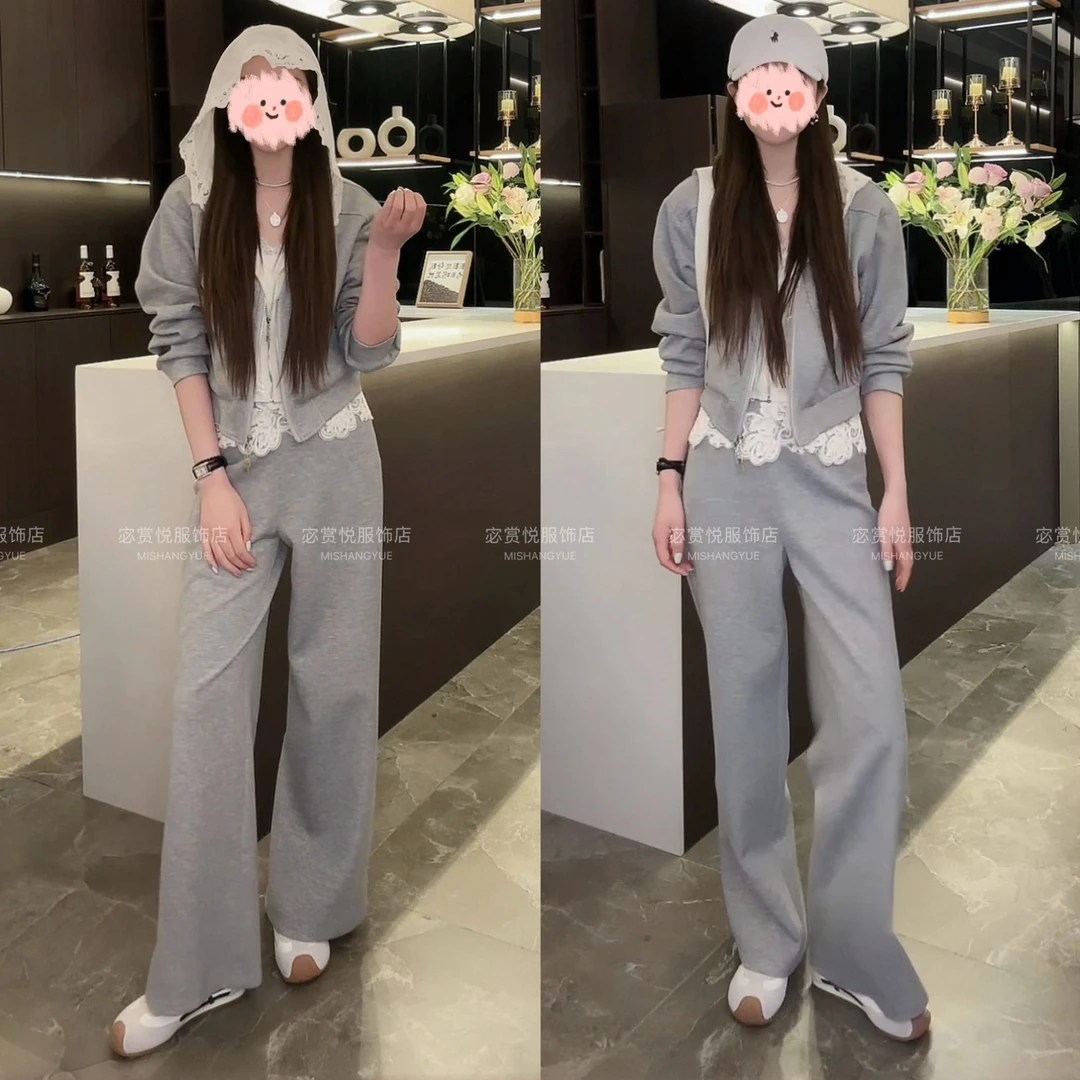 早春穿搭一整套女装蕾丝拼接卫衣两件套2025爆款韩版休闲套装显瘦