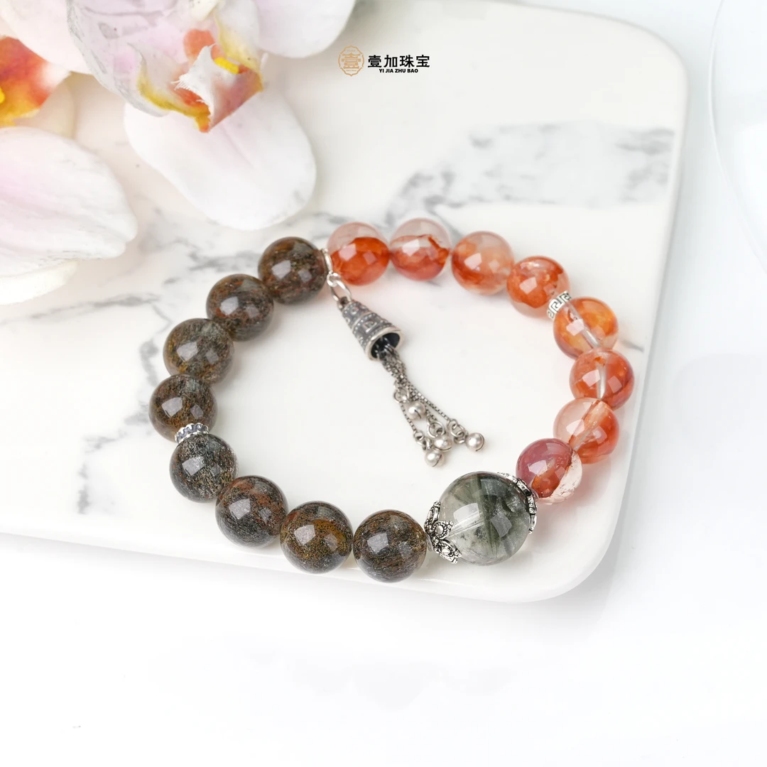壹加师姐|手工设计黑超七胶花水晶多宝手串多样性发一7356n