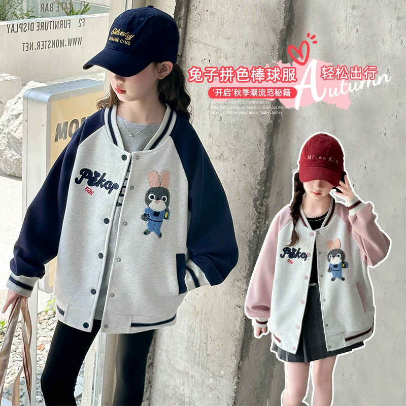 女童休闲风卡通动漫常规普通外套棒球服2025新款中大童洋气百搭