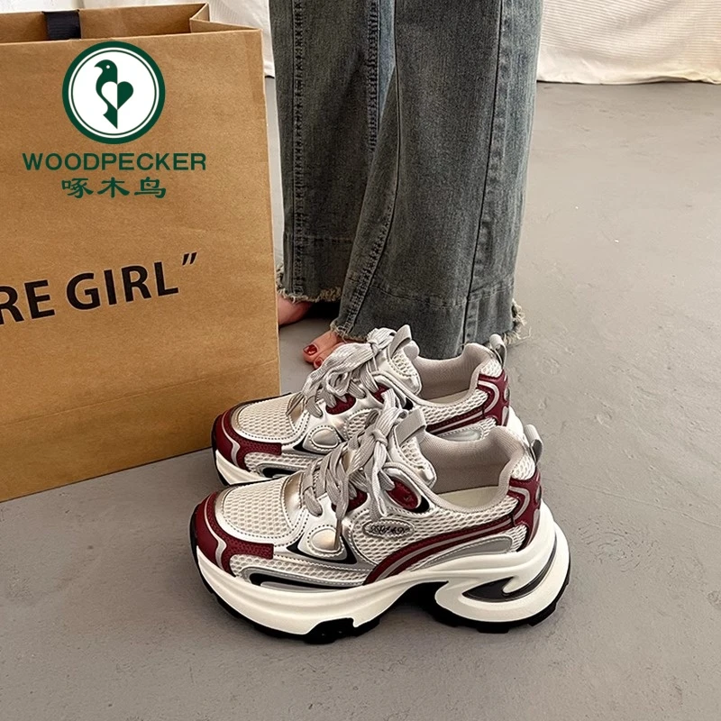啄木鸟爆款厚底老爹鞋女春小个子增高2025新款炸街欧货运动休闲鞋