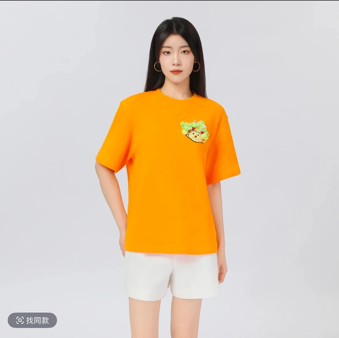 商场同款夏季新款休闲百搭简约章仔刺绣设计圆领T恤530088