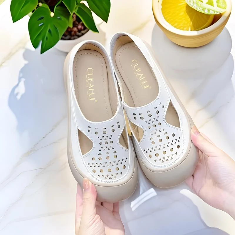 25337民族风包头透气舒适洞洞鞋镂空中老年百搭软底