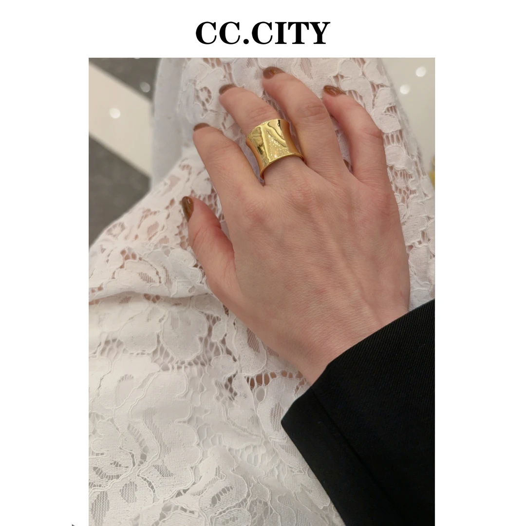 合金戒指 【蔡丽丽&添羽】时尚冷淡风光面宽版简约不规则戒指JZ2025