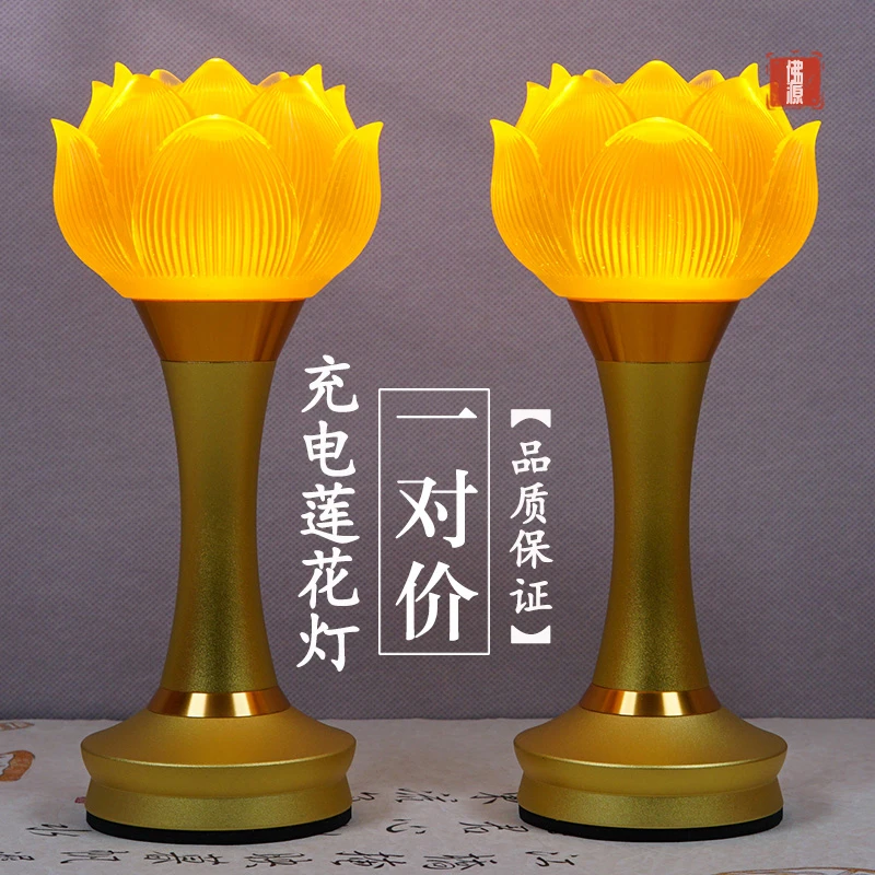 充电水琉璃铜合金插电充电两用LED灯家用长明灯居家莲花创意发光