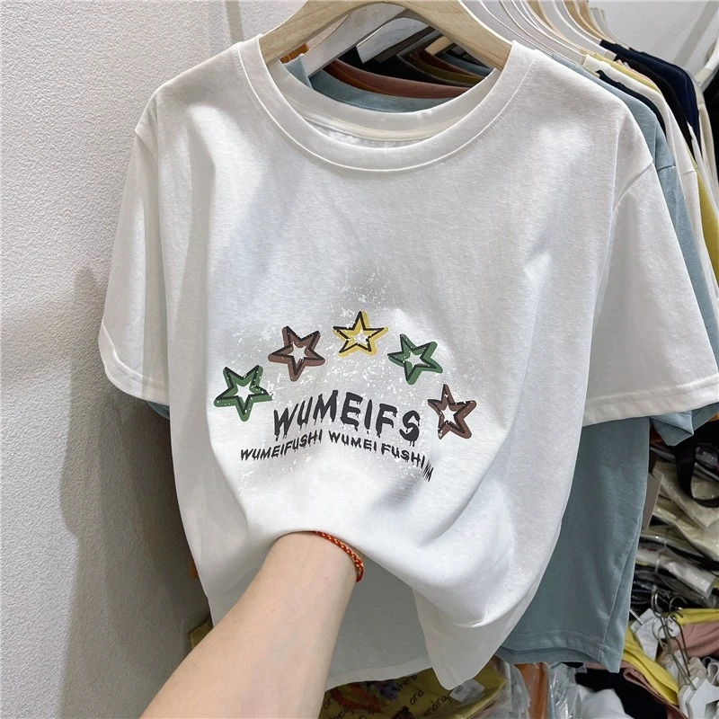 韩系200斤胖mm大码宽松短袖衣服女2025新款爆款雪花棉遮肚显
