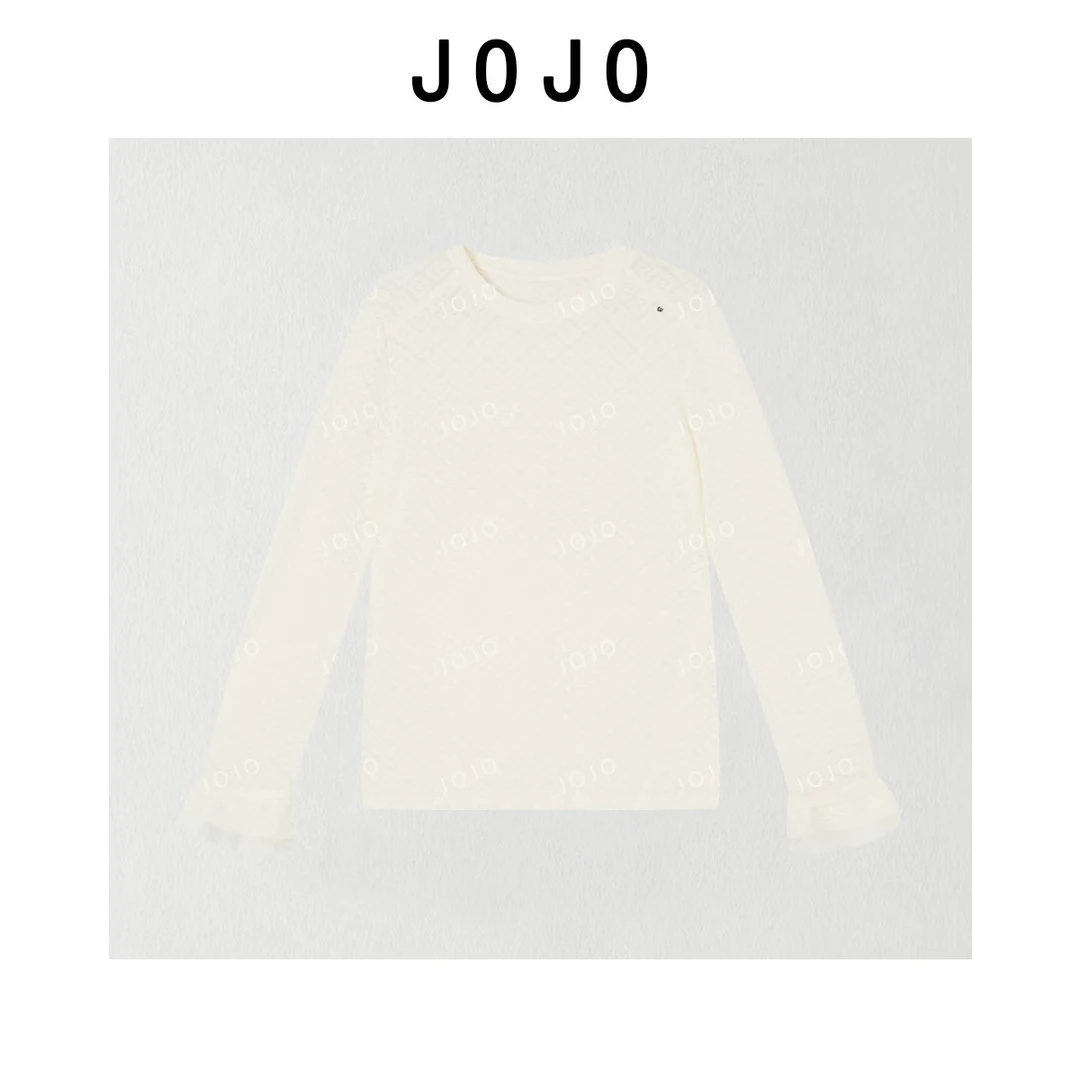 玖了个玖 2025冬款 极简立体菱形格纹图案袖口拼接T恤 2510C6953