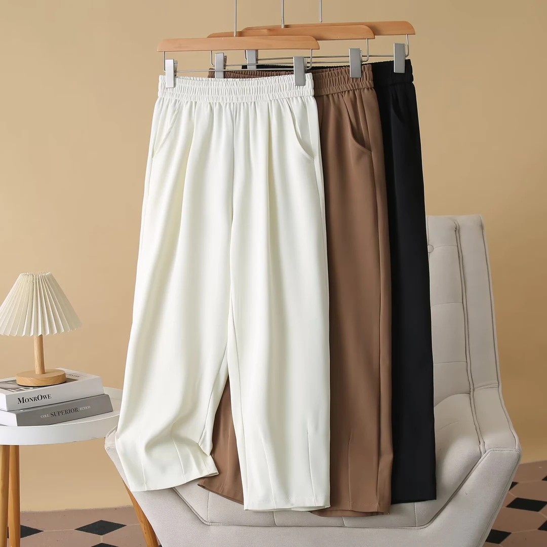 大码胖mm高腰显瘦直筒西装裤女夏季薄款透气凉感窄版阔腿休闲裤