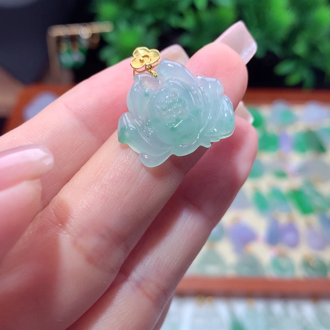 翡翠18K金镶嵌吊坠(不含链)