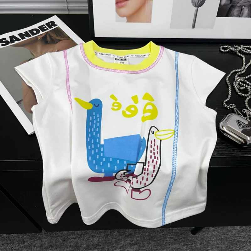 〖ANDI〗订制夏季新款中大童洋气嘎嘎鸭印花短袖4374