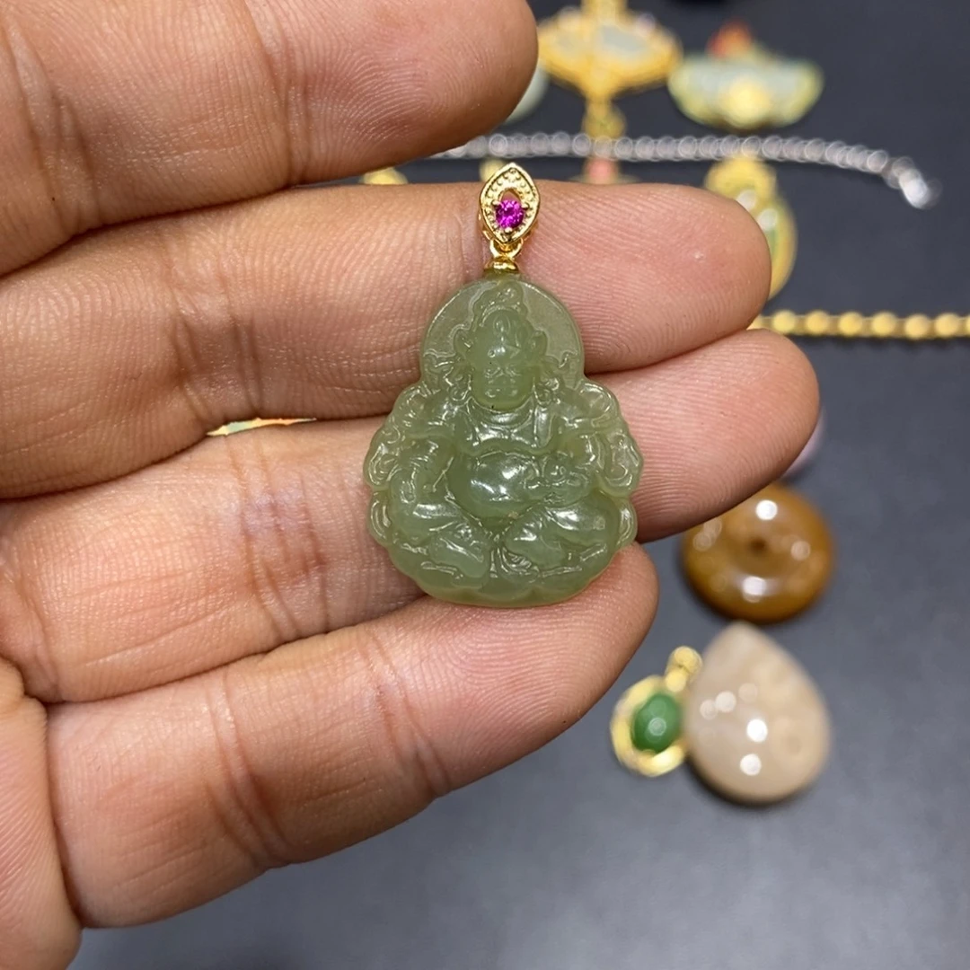 和田玉颈饰银S925镀金镶嵌