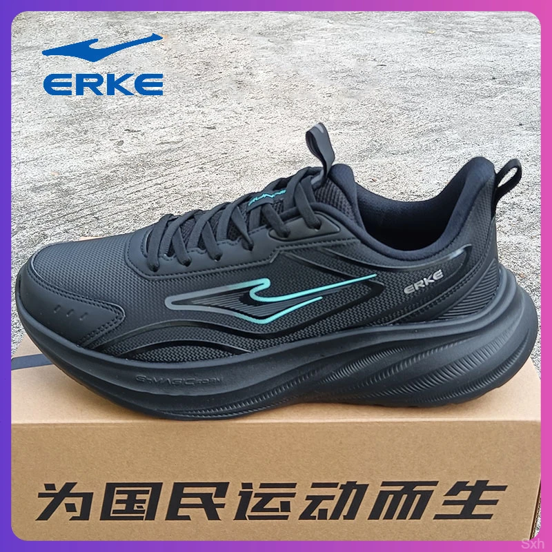 鸿星尔克2025男款新款男鞋运动鞋跑步减震回弹男鞋秋冬款黑色防水