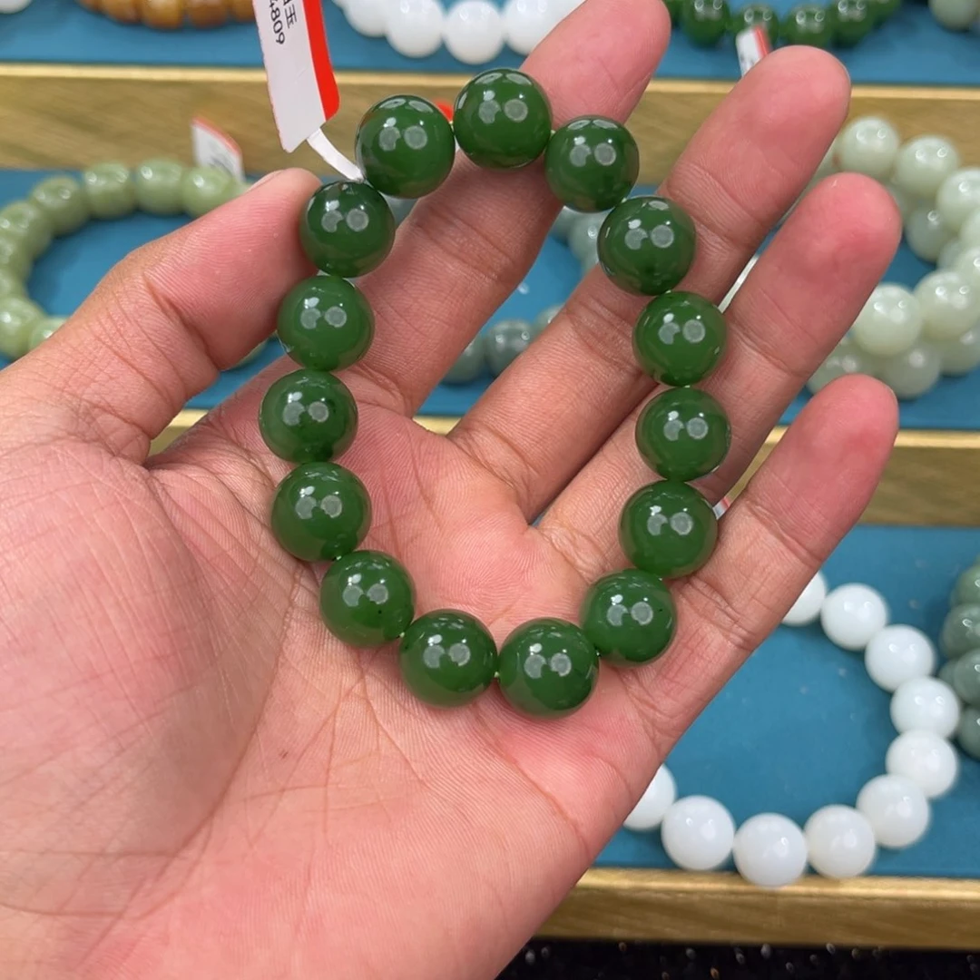 手串未镶嵌和田玉纯天然俄罗斯碧玉老坑菠菜绿14mm