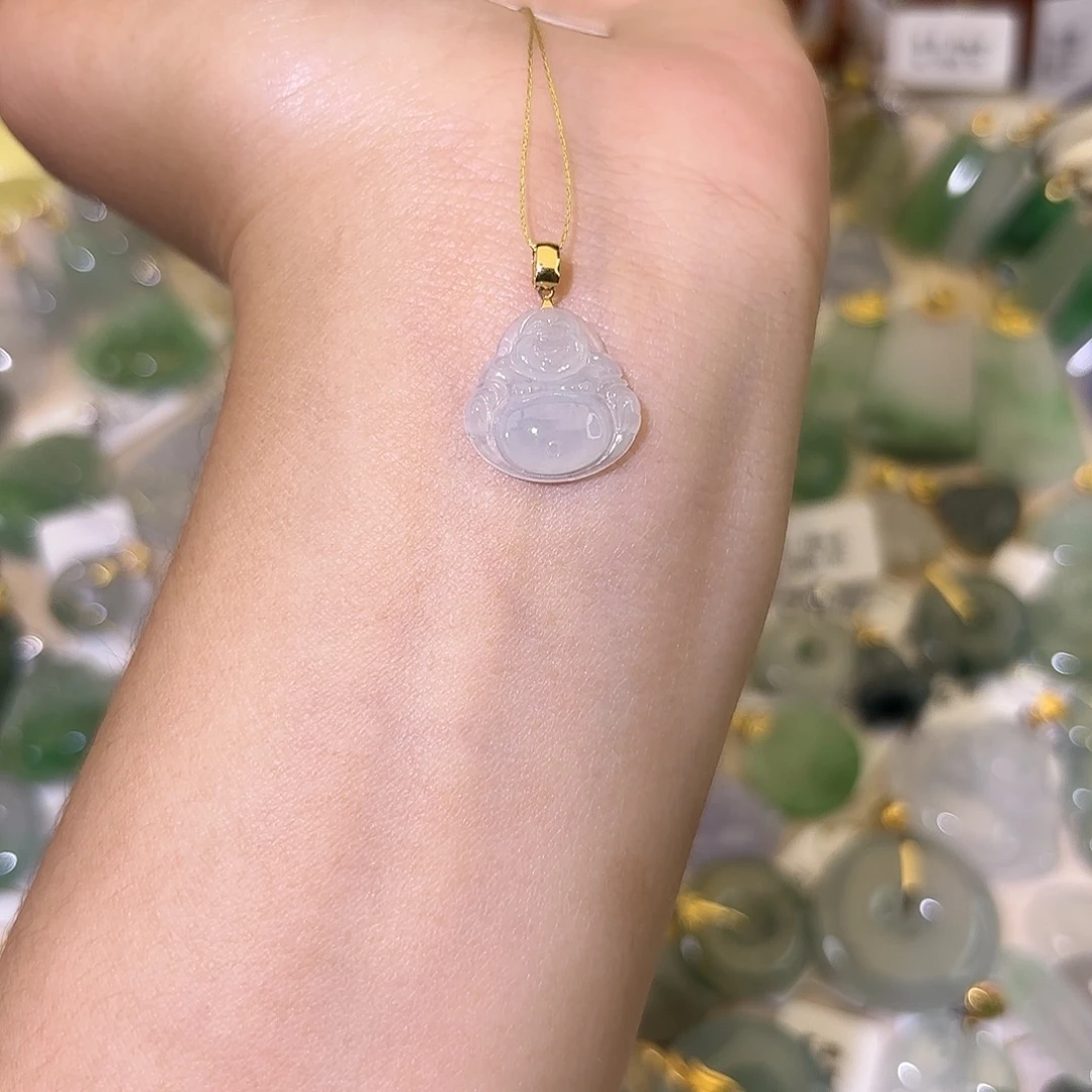 翡翠18K金镶嵌颈饰佛公