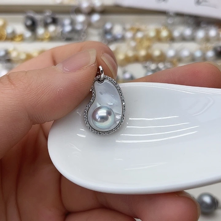 海水珍珠银S925镶嵌吊坠(不含链)