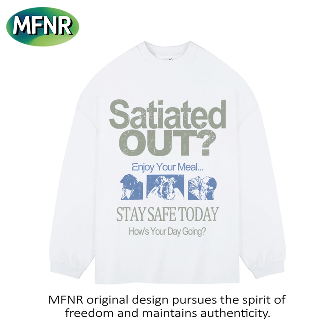 秋季新款设计感复古人像字母印花长袖男女小众百搭重磅纯棉T恤潮