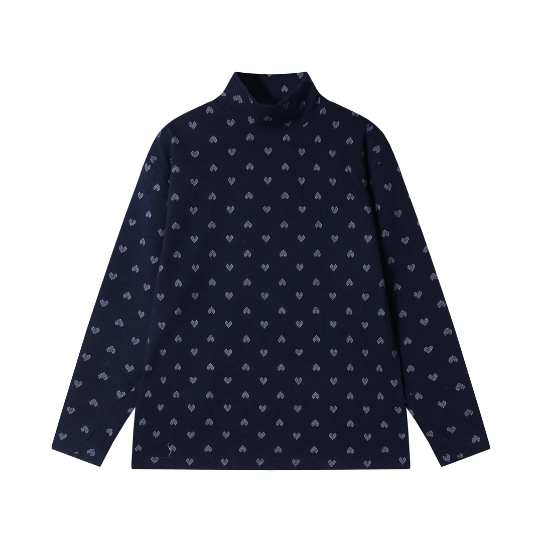 秋冬季新款时尚个性满印爱心提花长袖T恤百搭高级小众设计上衣潮