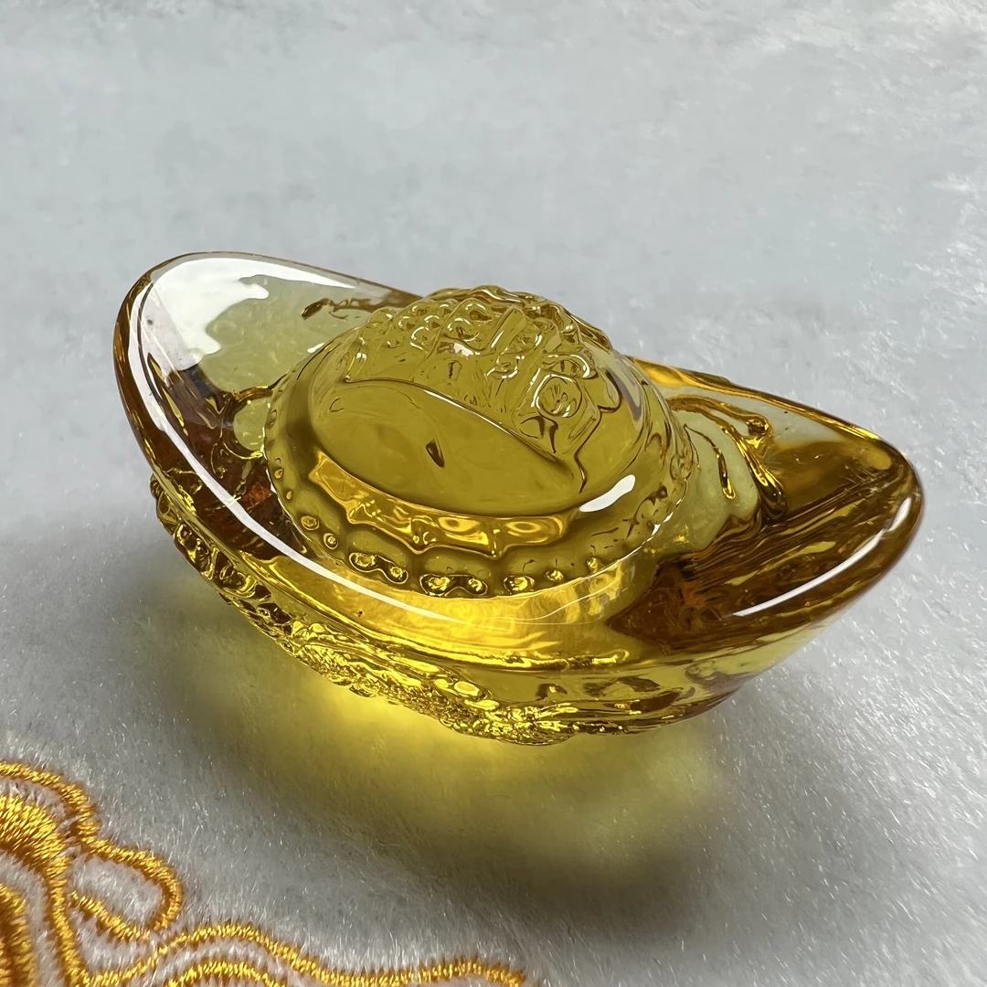 非金属龙纹黄玻璃琉璃元宝家居装饰摆件