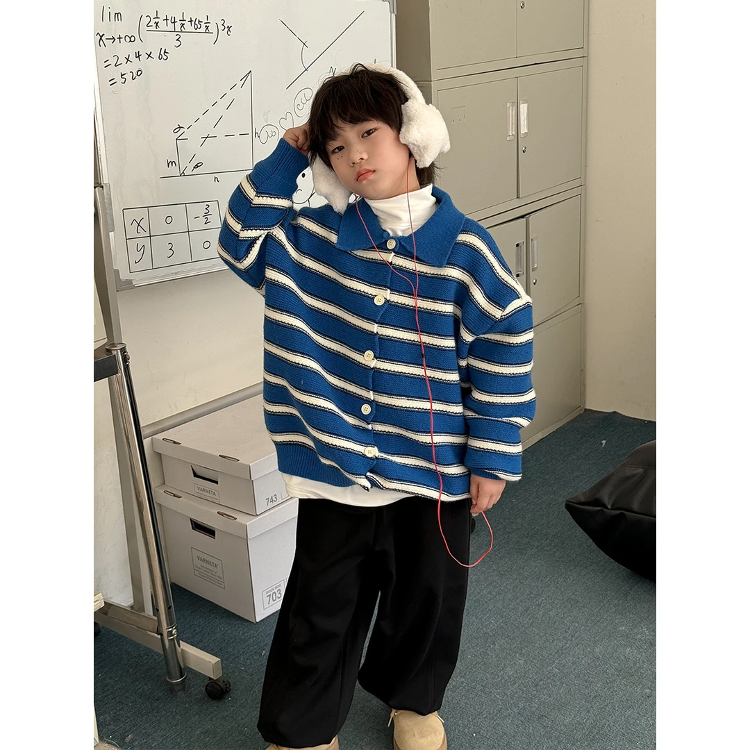 【福利款】儿童毛衣开衫2025秋冬装新款针织衫男童条纹宽松休闲装清