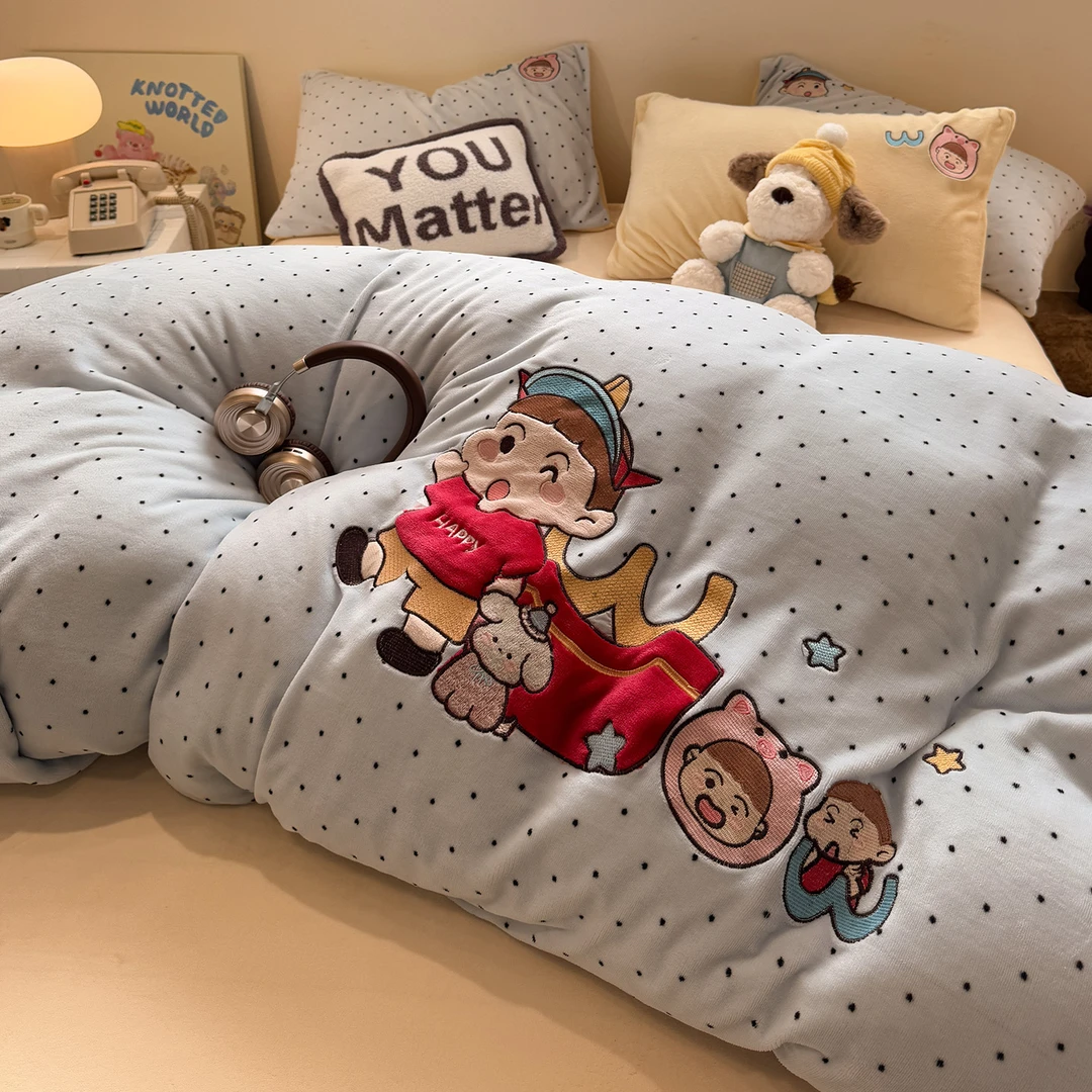 【朵罗塔】加厚保暖牛奶绒四件套双面绒快乐小男孩2025被套床单床笠