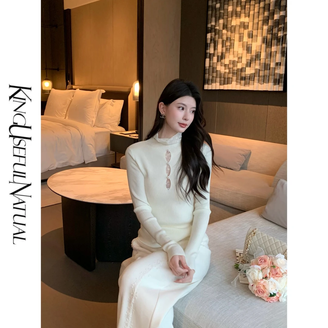 KUN【脉络】隐奢蕾丝 双层拼接蕾丝羊毛修身高领秋冬百搭加厚打底衫