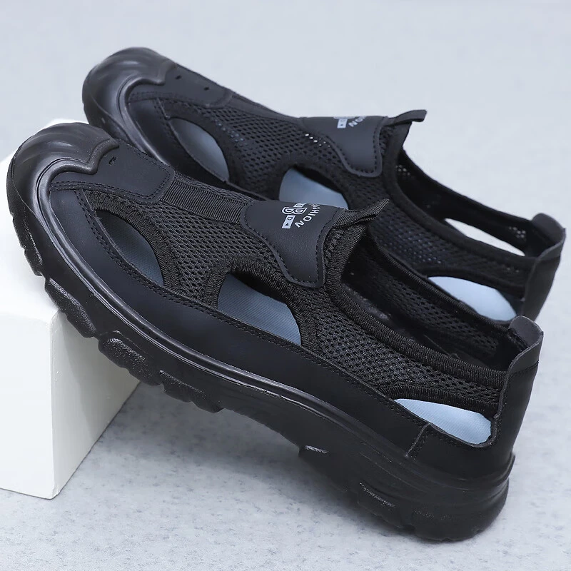 男士休闲夏季户外沙滩鞋中老年爸爸鞋镂空网面百搭大码轻便一脚蹬