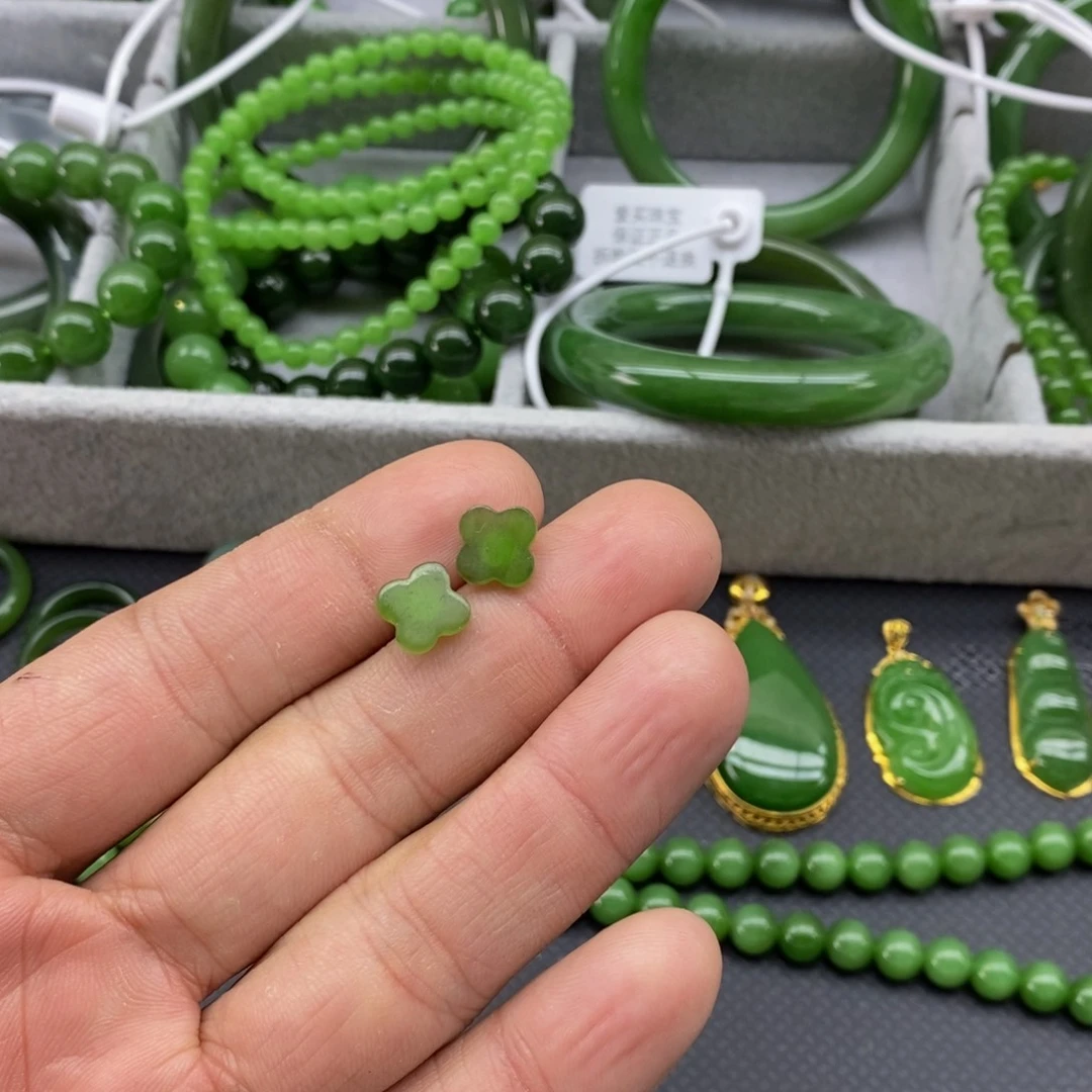 和田玉（碧玉）耳饰银S925镶嵌