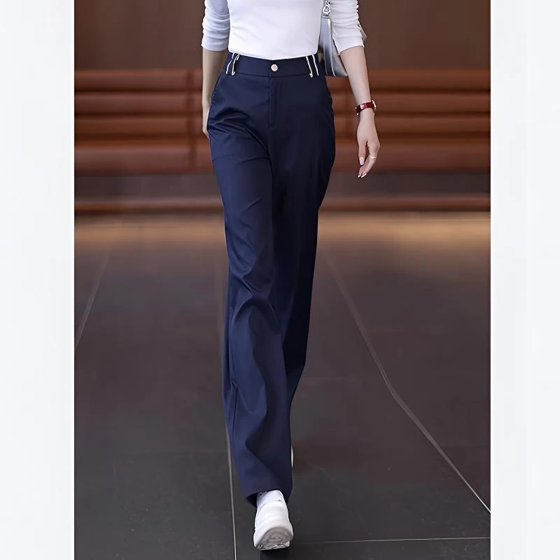 窄版阔腿裤女春秋季2025新款高腰垂感宽松直筒显瘦时尚蓝色西装裤