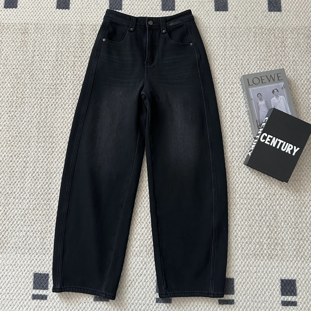 【米可家】秋冬【厚绒款】黑灰色四面弹牛仔弯刀裤两个版本15601