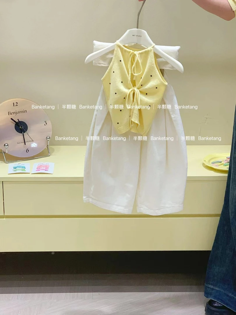 儿童黄色波点背心吊带2025夏季新款韩版童装女童宝宝洋气两件套