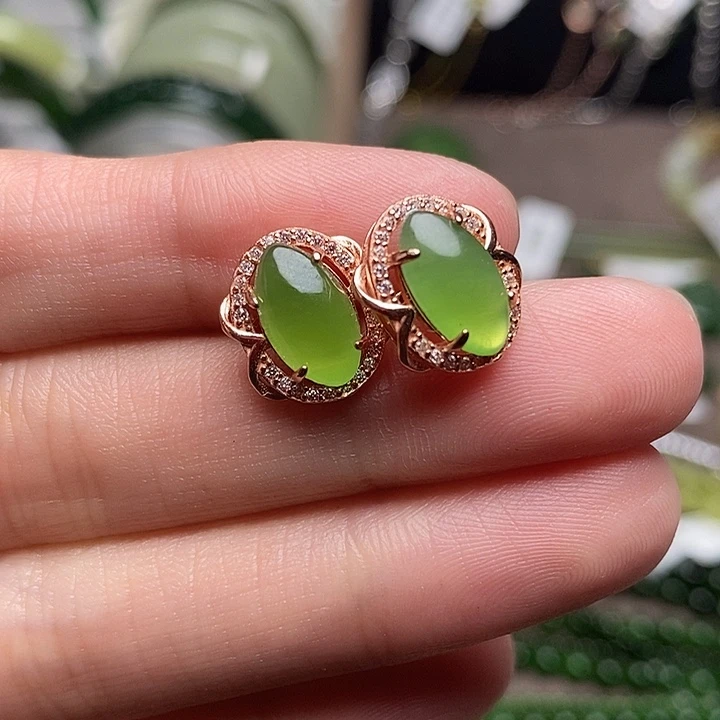 和田玉银S925镶嵌耳饰