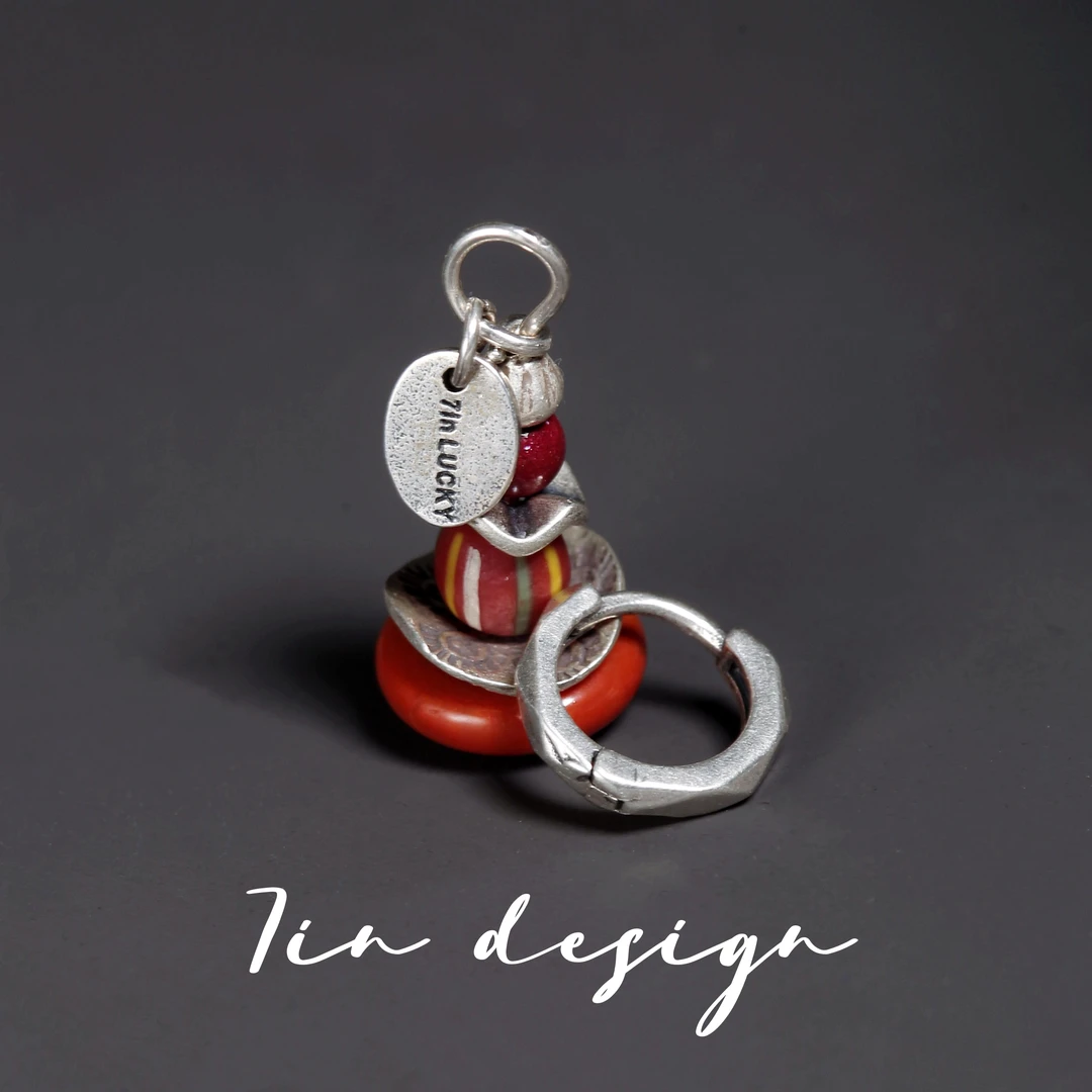 925银耳饰 7in.FG【禧乐】原创小众设计复古红色s925耳环（单只）