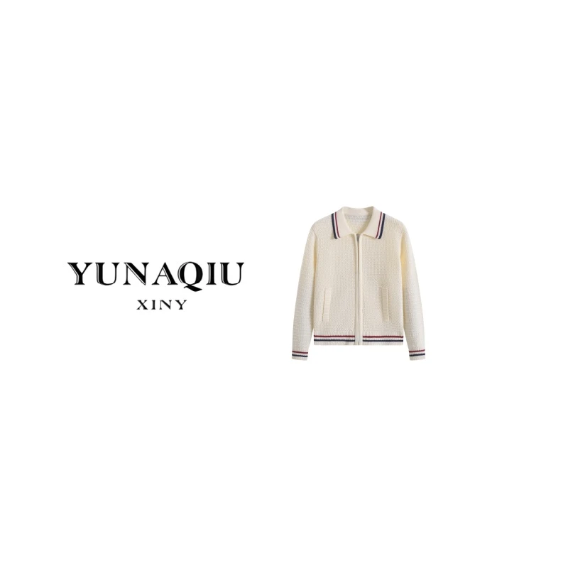 YUNAQIU-翻领刺绣毛针织衫女开衫长袖上衣-9644