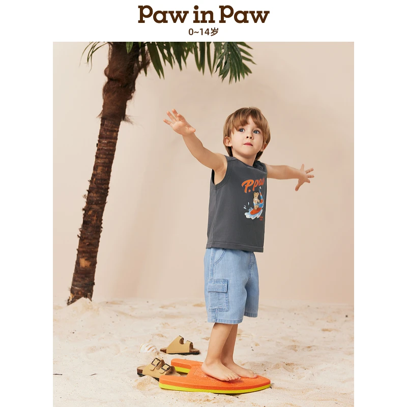 【达人专属】25年春夏新款男童男宝圆领无袖印花T恤背心PCRNF2642E