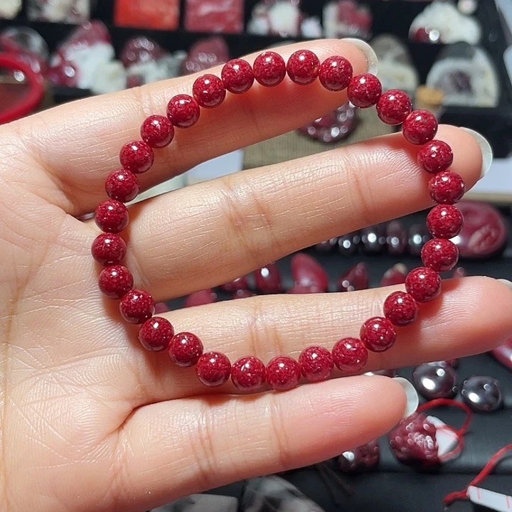 天然辰砂晶体手链6mm