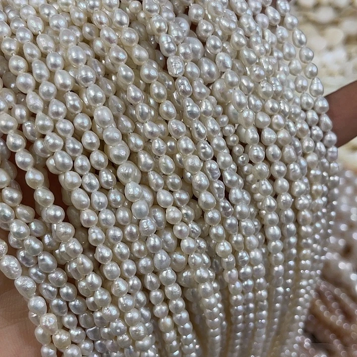 合金玛瑙/玉髓珠宝半成品一条3-4mm天然不规则小珍珠