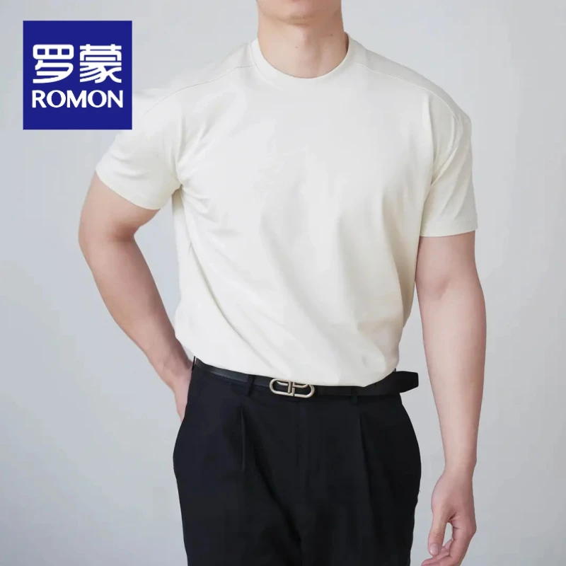 罗蒙解构垫肩260G全棉立体剪裁直角肩特殊袖口廓形百搭T恤短袖祝