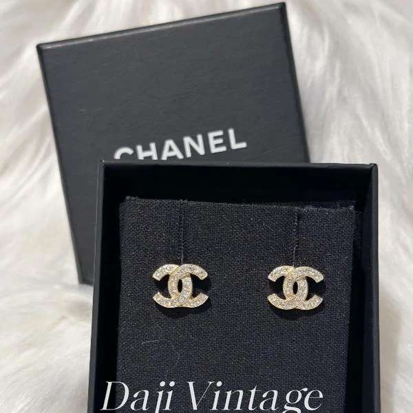 大吉中古/Chanel 香奈儿金色双C满钻耳钉