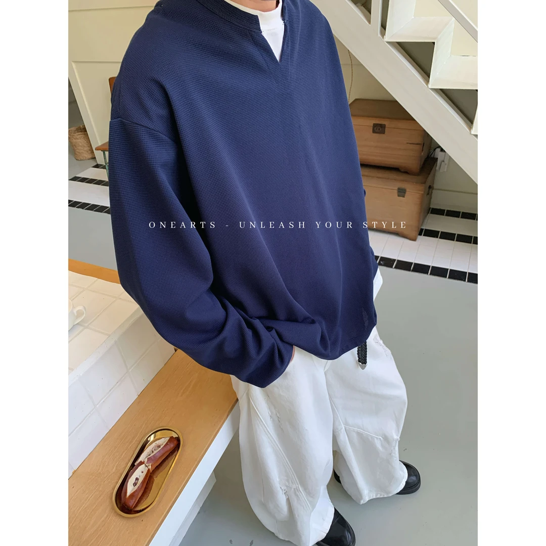 【ONEARTS卫衣】新款日系男创宽松户外Cityboy纯色假两件POLO衫卫衣