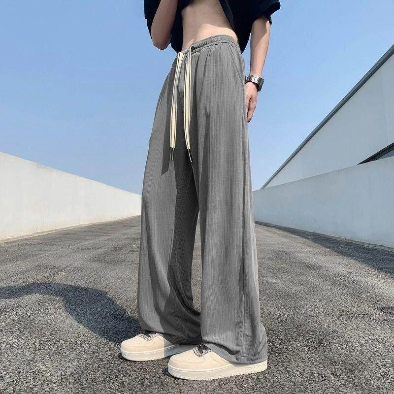 夏季新款冰丝裤子男士痞帅ifashion垂感休闲裤潮流薄款直筒运动