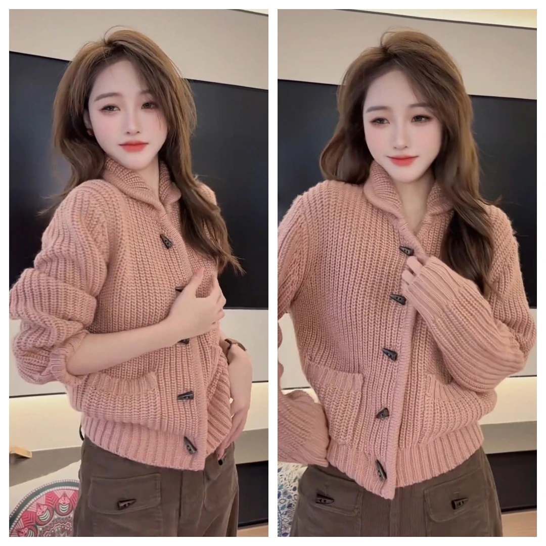 运补6-8 陈陈私服时尚设计感牛角扣毛衣洋气减龄长袖针织衫